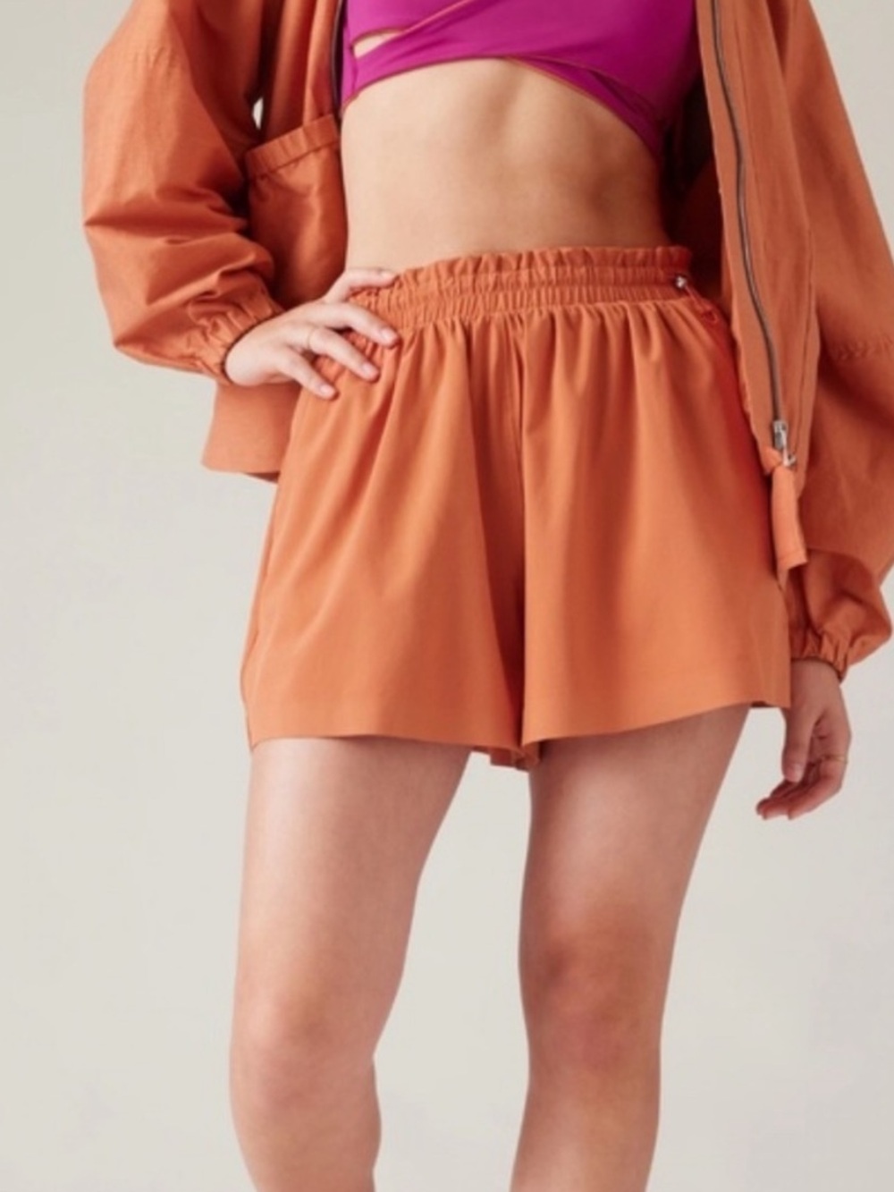 Athleta Alicia Keys Enlighten Up Flutter Shorts Orange Clay Athletic Run Small